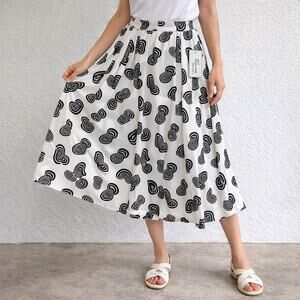 Evan Picone White Black Abstract Swirl Pleated Midi Skirt Sz 10 NWT